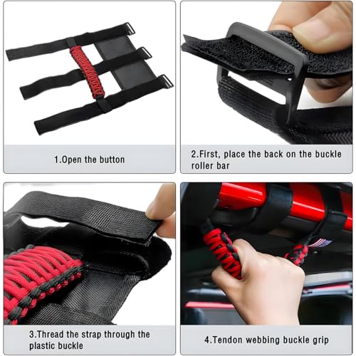 HZEL 2PCS Roll Bar Grab Handles, Oxford Cloth Upgrade Metal Buckle Paracord Grip Handles, Durable and Strong Car Accessories, Compatible with Wrangler JL, JLU, JT, JK, JKU, TJ, LJ and YJ (Pink) - Image 4