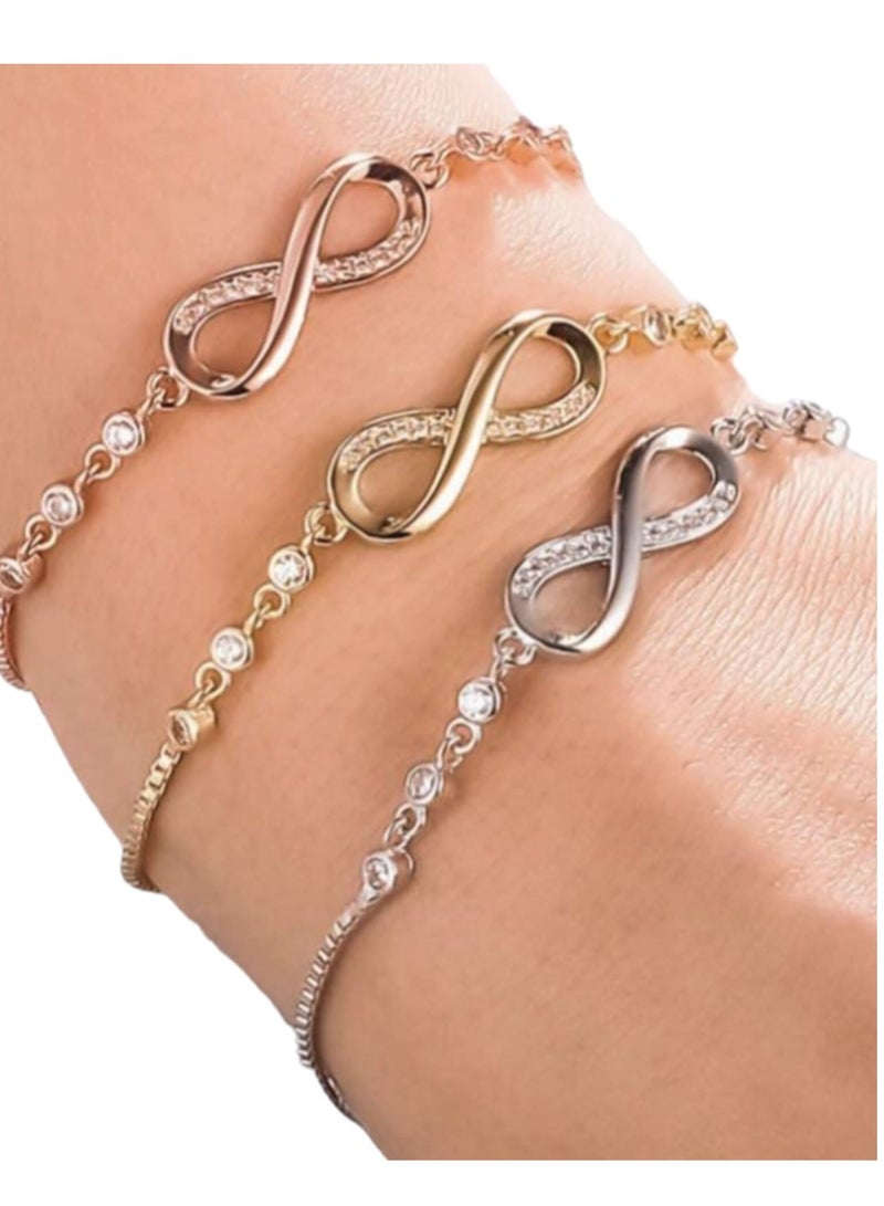 يوكا  سوار بسيط وجذاب بحلقة لانهائية تزينها الكريستال للنساء ، ملائم للارتداء اليومي ولإهداء الأصدقاء الإناث قطعة واحدة اللون فضي - Image 1