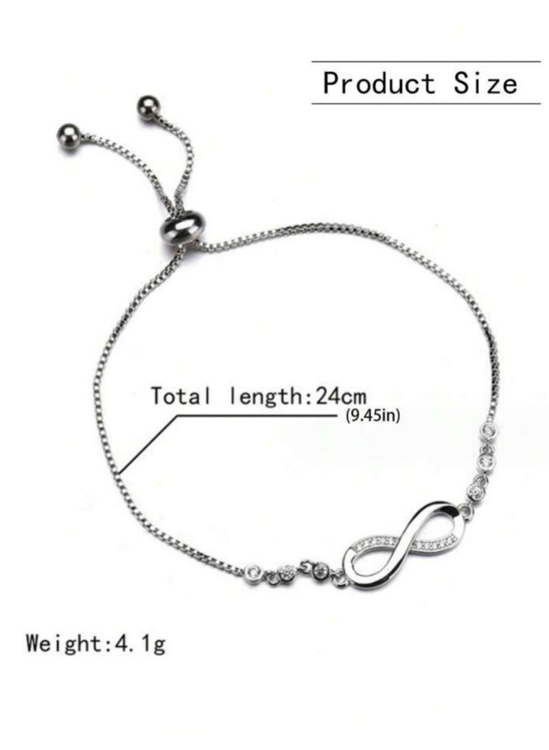 يوكا  سوار بسيط وجذاب بحلقة لانهائية تزينها الكريستال للنساء ، ملائم للارتداء اليومي ولإهداء الأصدقاء الإناث قطعة واحدة اللون فضي - Image 3