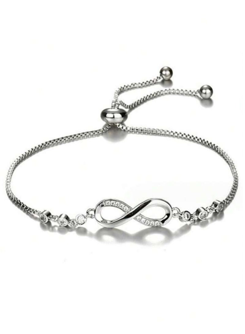 يوكا  سوار بسيط وجذاب بحلقة لانهائية تزينها الكريستال للنساء ، ملائم للارتداء اليومي ولإهداء الأصدقاء الإناث قطعة واحدة اللون فضي - Image 4