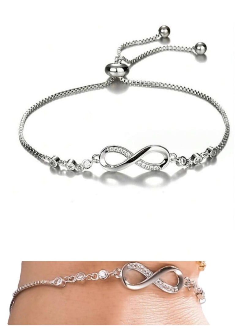 يوكا  سوار بسيط وجذاب بحلقة لانهائية تزينها الكريستال للنساء ، ملائم للارتداء اليومي ولإهداء الأصدقاء الإناث قطعة واحدة اللون فضي - Image 2