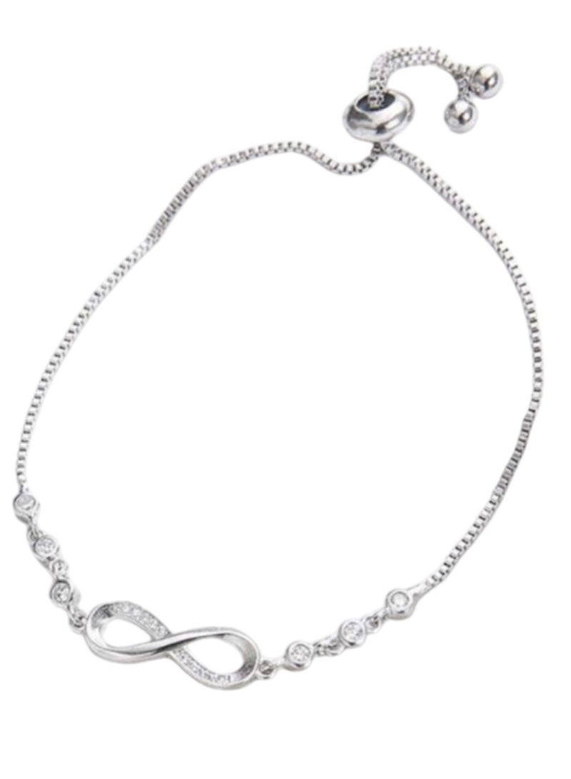 يوكا  سوار بسيط وجذاب بحلقة لانهائية تزينها الكريستال للنساء ، ملائم للارتداء اليومي ولإهداء الأصدقاء الإناث قطعة واحدة اللون فضي - Image 5