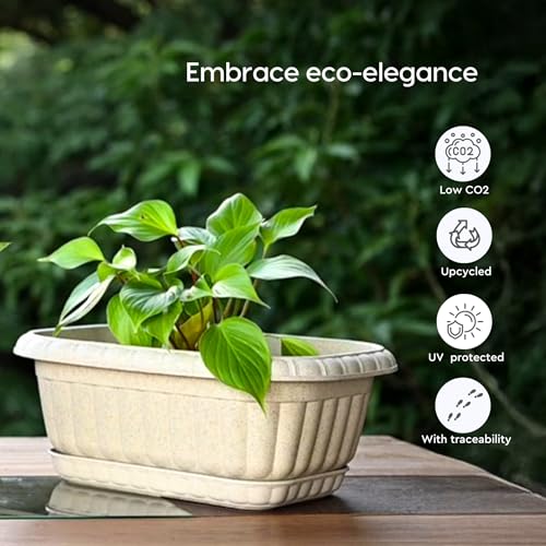 Eha Earth Friendly Growlite 13 inch Pots for Plants with Tray | Bamboo Based Plant Pots | Pack of 4 | UV Protected Planters for Home Decor Indoor, Outdoor, Balcony & Garden Flower pots | Sand Castle - Image 3