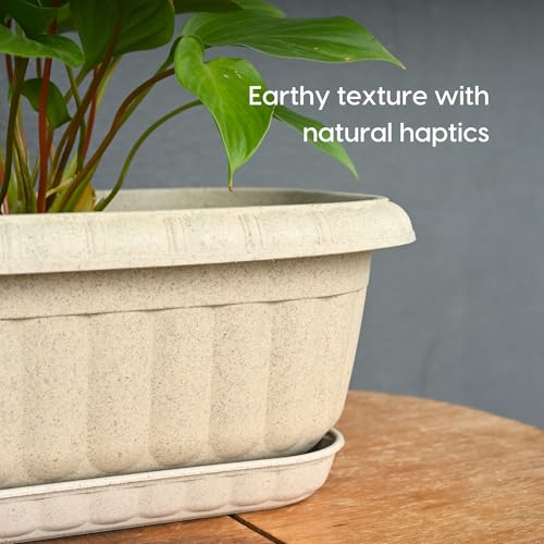Eha Earth Friendly Growlite 13 inch Pots for Plants with Tray | Bamboo Based Plant Pots | Pack of 4 | UV Protected Planters for Home Decor Indoor, Outdoor, Balcony & Garden Flower pots | Sand Castle - Image 4