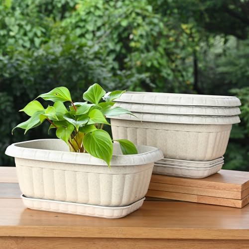 Eha Earth Friendly Growlite 13 inch Pots for Plants with Tray | Bamboo Based Plant Pots | Pack of 4 | UV Protected Planters for Home Decor Indoor, Outdoor, Balcony & Garden Flower pots | Sand Castle - Image 1