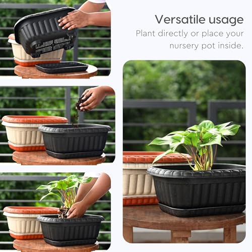 Eha Earth Friendly Growlite 13 inch Pots for Plants with Tray | Bamboo Based Plant Pots | Pack of 4 | UV Protected Planters for Home Decor Indoor, Outdoor, Balcony & Garden Flower pots | Sand Castle - Image 5