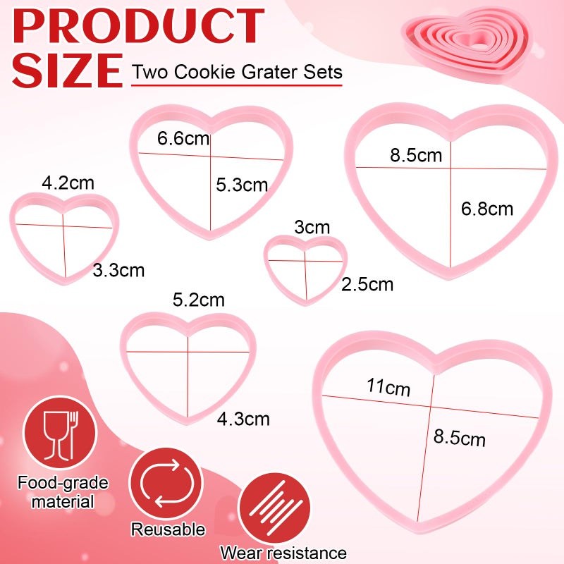 Jingmore 2 Sets Plastic Heart Cookie Cutters Valentine Heart Pancake Mold for Baking Cakes, Biscuits, and Sandwiches(Red and Pink) - Image 2