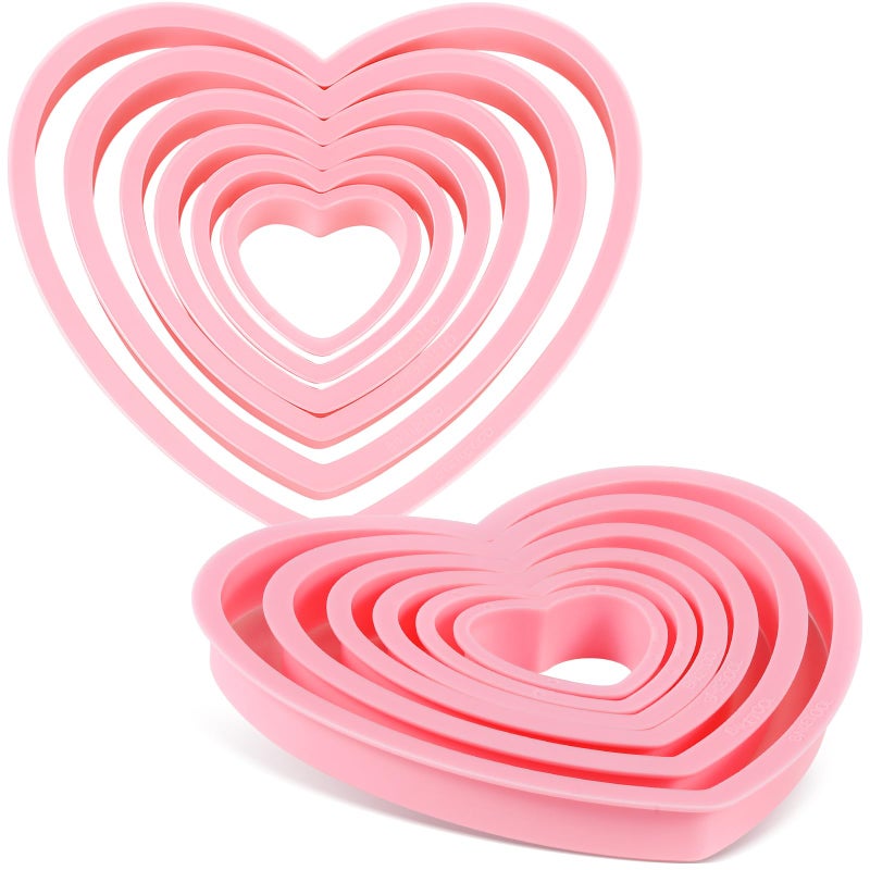Jingmore 2 Sets Plastic Heart Cookie Cutters Valentine Heart Pancake Mold for Baking Cakes, Biscuits, and Sandwiches(Red and Pink) - Image 1