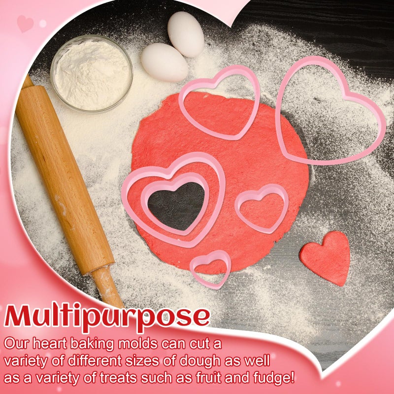 Jingmore 2 Sets Plastic Heart Cookie Cutters Valentine Heart Pancake Mold for Baking Cakes, Biscuits, and Sandwiches(Red and Pink) - Image 4