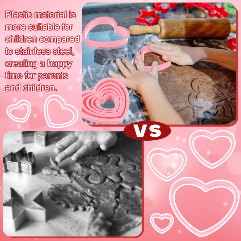 Jingmore 2 Sets Plastic Heart Cookie Cutters Valentine Heart Pancake Mold for Baking Cakes, Biscuits, and Sandwiches(Red and Pink) - Image 5