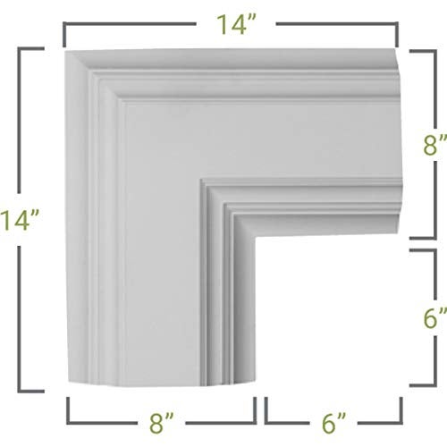 Ekena Millwork CC08ICN04X14X14DE Inner Corner for 8" Deluxe Coffered Ceiling System (Kit), 14"W x 4"P x 14"L, Primed - Image 2