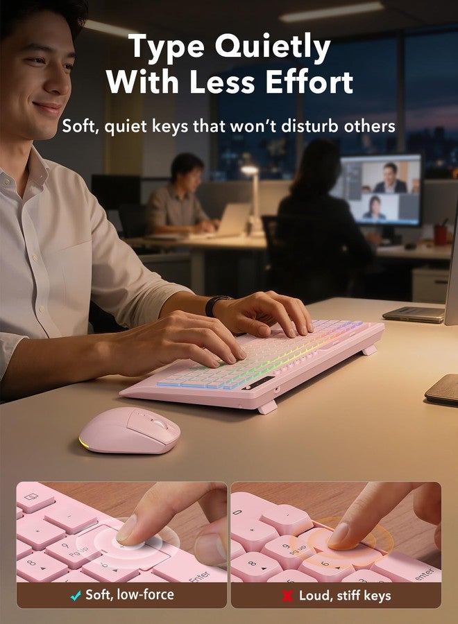 Trueque Wireless Keyboard and Mouse Combo, 4000mAh Rechargeable Backlit Keyboard with Wrist Rest & Phone Holder, Full Size Quiet Typing, 2.4G USB-A/Type-C for PC, Laptop, Windows, Chrome OS (Pink) - Image 5