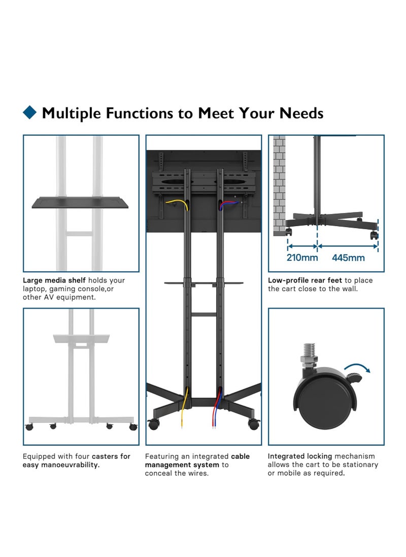ELTRAZONE - Portable TV Stand Mobile TV Stand For 32-65 In Plasma/LCD/LED Home Display Rolling Floor TV Cart VESA 200x200 To 600x400 TV Trolley On Wheels With Shelf Max Loading Capacity 50kg - Image 1