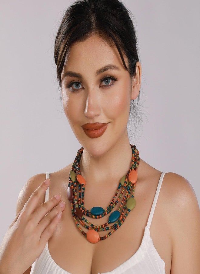 Coiris قلادة كويريس من الخرز للنساء 5 طبقات من الخشب قلادات تشوكر للنساء قلادة بيب سميكة ببيانات عرقية مجوهرات هيب هوب (N0019) - Image 3