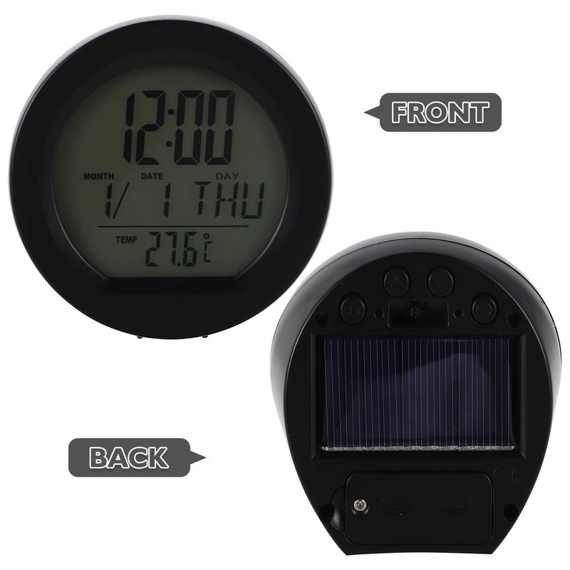 Solar Car Dashboard Clock With Temperature And Date Display Blue Backlight Small Digital Auto Clock For Vehicle Interior Solar Powered Car Dash Gauge - Image 4