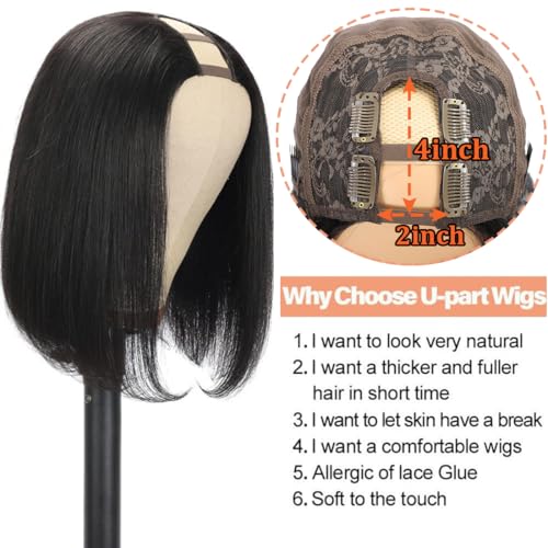 Amella Hair 8inch U Part Bob Wig Human Hair Short Straight U Part Human Hair Wig Glueless Full Head Clip in Half U Shape 150 Density Bob Straight - Image 5