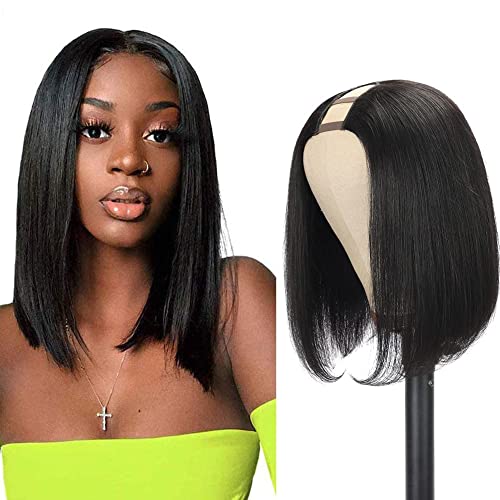 Amella Hair 8inch U Part Bob Wig Human Hair Short Straight U Part Human Hair Wig Glueless Full Head Clip in Half U Shape 150 Density Bob Straight - Image 2
