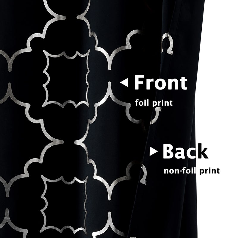 Purainbow Black Blackout Curtain Panels for Bedroom 84" Silver Foil Moroccan Metallic Print Energy Efficient Drapes for Bedroom Living Room, Thermal Insulated Window Treatments Grommet Top 2 Panels - Image 5