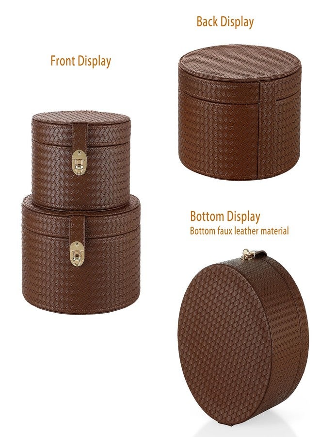 ELPMD Large Leathe Decorative Boxes Set of 2 Round Hat Box Bin Basket with Lid for Shelf Coffee Table Storage Remotes Modern Home Decor (brown) - Image 5
