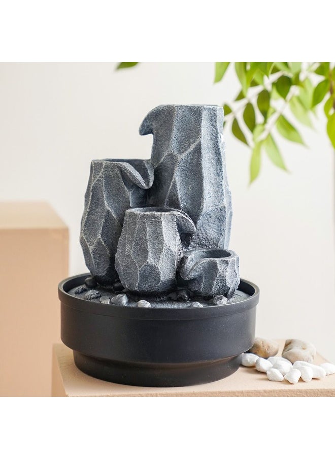 DANUBE HOME Danube Home Stalaca Nature Fountain With Yellow Light - 21X21X28 Cm Grey Polyresin & Plastic Indoor Water Fountain Home Decor Collection Decorative Home Accessories  - Image 1