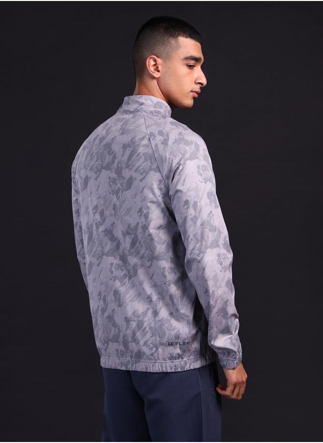 Technosport Men Printed Slim Fit Mock Neck Sports Jacket with TS FLEXI by Styli  - Image 3