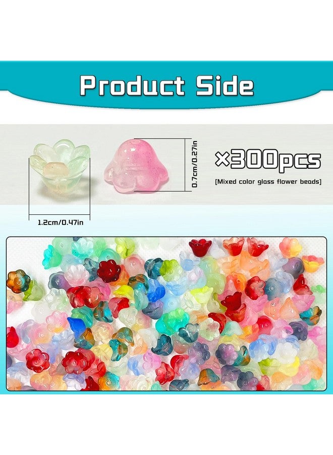 MaehSab Glass Flower Beads For Jewelry Making, Maehsab Colorful Trumpet Flower Crystal Loose Glass Beads, Bell Flower Spacer Beads Bulk, For Diy Beading Projects, Bracelets, Necklaces, Earrings - Image 1