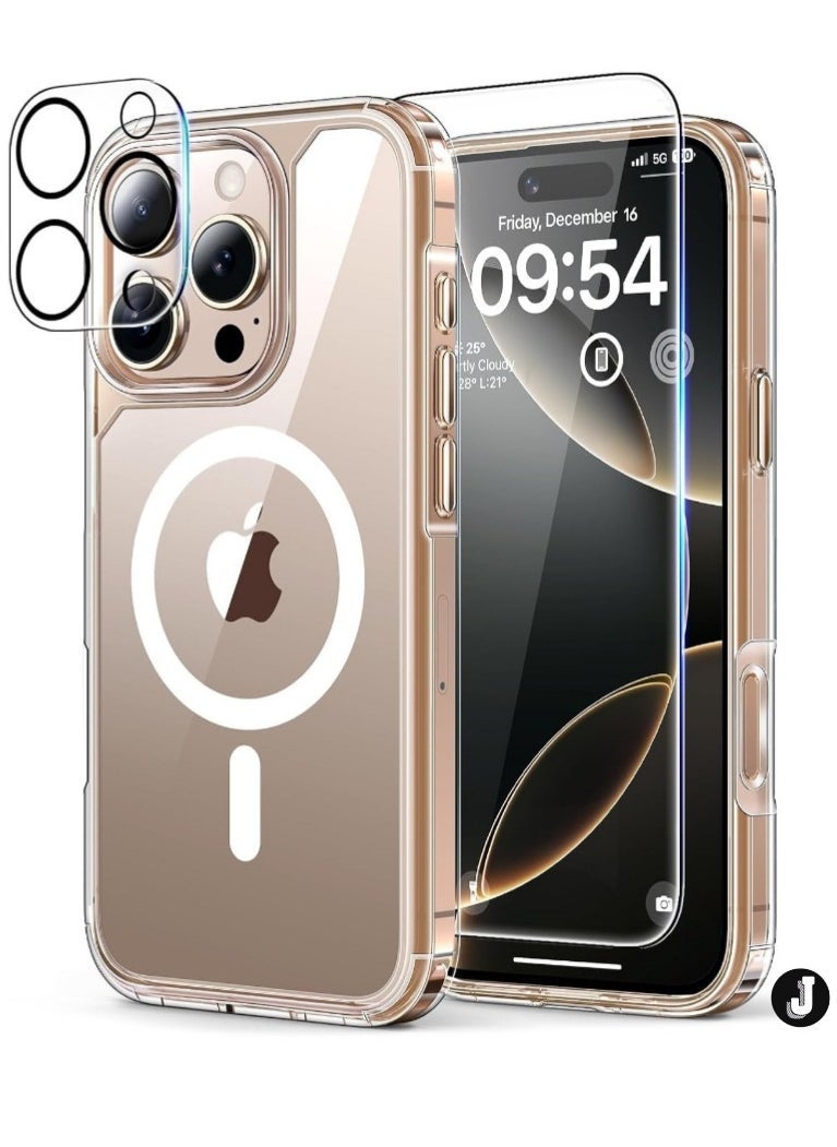 JAJEEK "Magnetic Case Compatible with iPhone 16 Pro – Anti-Yellowing Clear Case with MagSafe Compatibility, Includes 2-Pack Screen and Camera Protectors" - Image 1