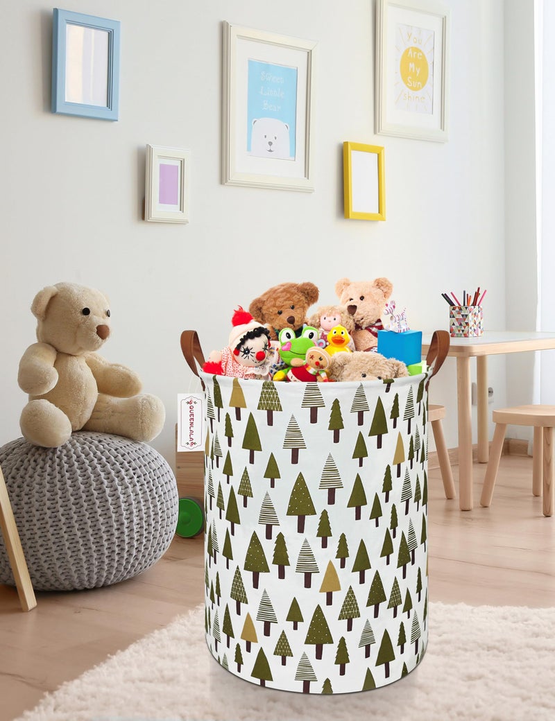 QUEENLALA Large Storage Basket,Laundry Hamper/Bathroom/Home Decor/Collapsible Round Storage Bin,Boys and Girls Hamper/Boxes/Clothing(Green forest) - Image 5