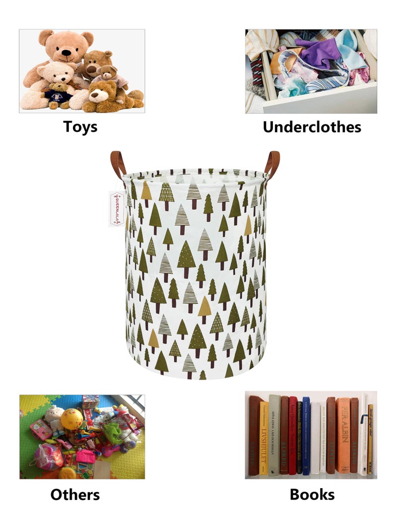 QUEENLALA Large Storage Basket,Laundry Hamper/Bathroom/Home Decor/Collapsible Round Storage Bin,Boys and Girls Hamper/Boxes/Clothing(Green forest) - Image 3