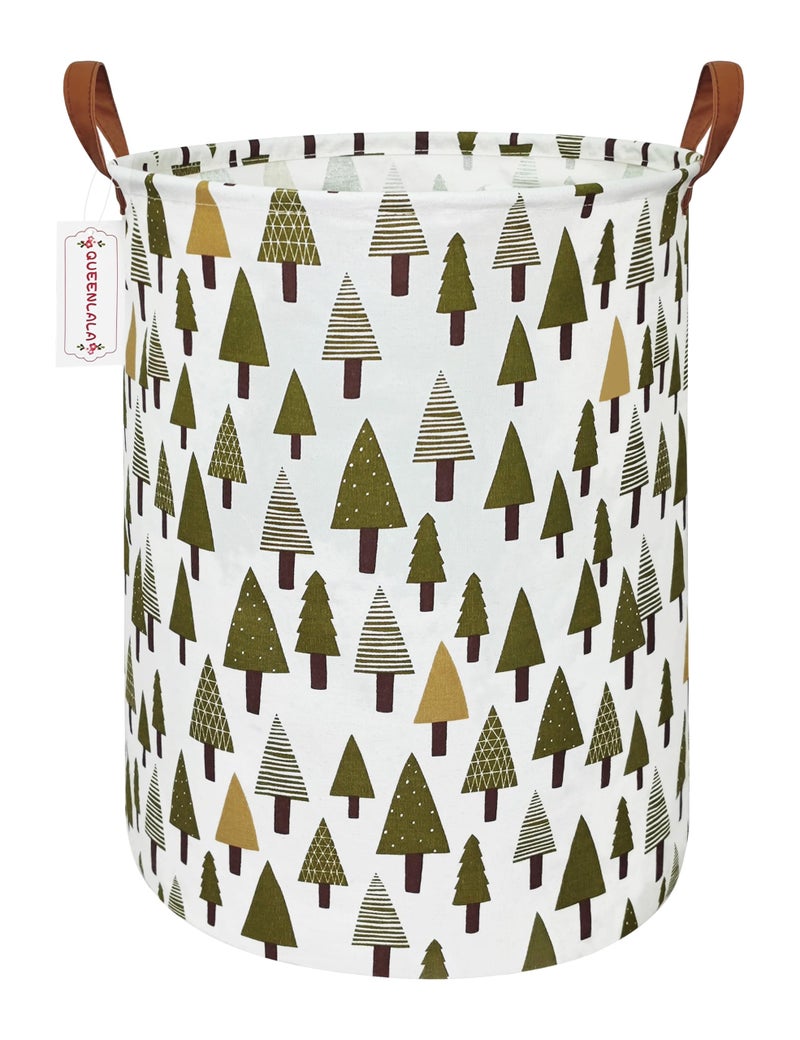 QUEENLALA Large Storage Basket,Laundry Hamper/Bathroom/Home Decor/Collapsible Round Storage Bin,Boys and Girls Hamper/Boxes/Clothing(Green forest) - Image 1