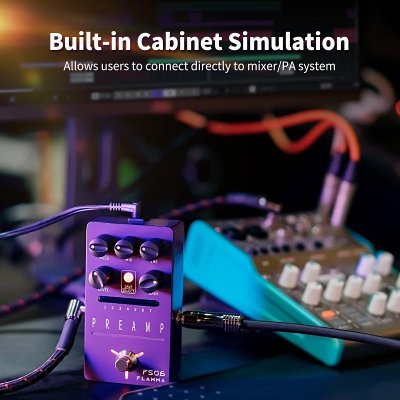 FLAMMA FS06 Digital Preamp Pedal Guitar Effects Pedal with Built-in Cabinet Simulation 7 Preamp Models Saveable Preset - Image 3