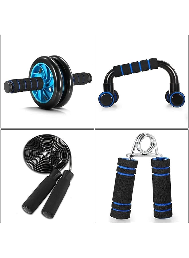 HALAMODO 5PCS Fitness Exercise Set AB Trainer Power Wheel Roller Push up stands Jump Rope Hand Grip Set Home Gyms Abdominal Muscle Exerciser Fitness Workout Equipment(Blue)  - Image 3