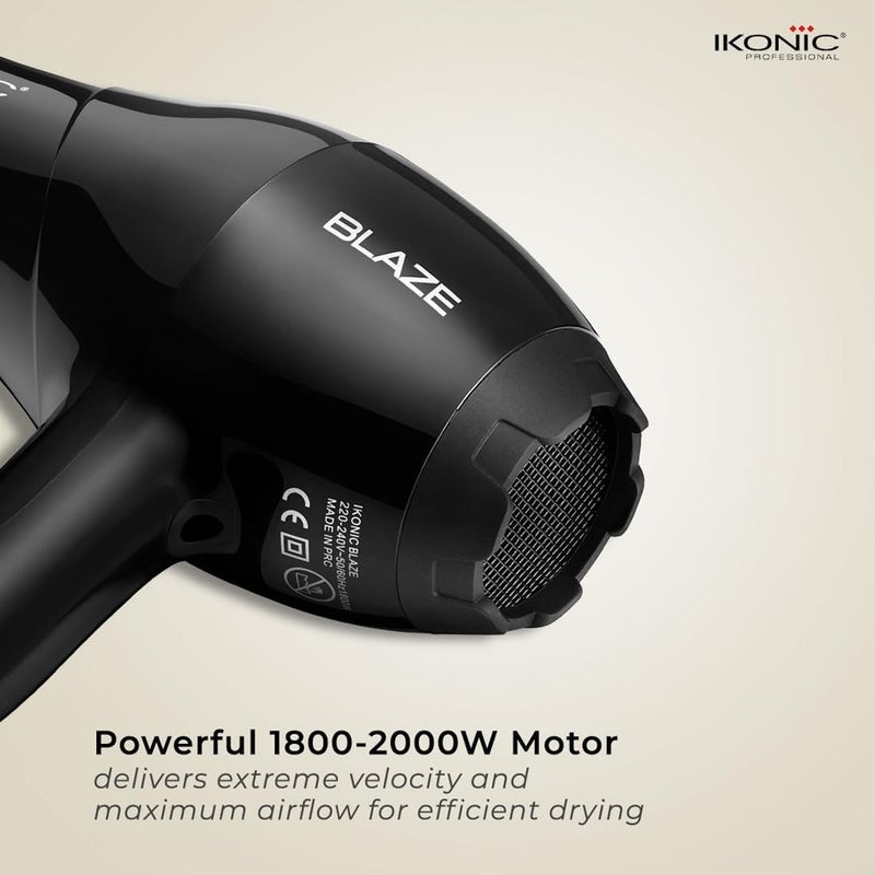 IKONIC Blaze Hair Dryer 1800W-2000W 3 Heat and 2 Speed Setting Combination Powerful AC Motor comes with 2 Interchangeable Nozzles, For All Hair Types - Image 3