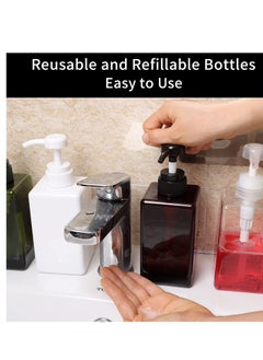 SYOSI Pump Bottle Dispenser Refillable Square Plastic Lotion Empty for Essential Oil Soap Shampoo Bathroom Kitchen Travel 2Pack 450ml  - Image 4