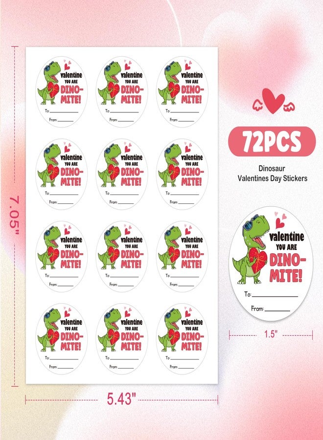 FLYAB Valentines Stickers for Kids 72PCS 1.5 Inch You are Dino-Mite Valentine Labels Circle Valentines Day Tags for Gifts to and from Gift Tags Envelope Seals - Image 2