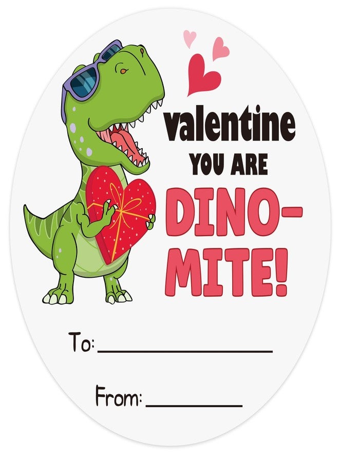 FLYAB Valentines Stickers for Kids 72PCS 1.5 Inch You are Dino-Mite Valentine Labels Circle Valentines Day Tags for Gifts to and from Gift Tags Envelope Seals - Image 1