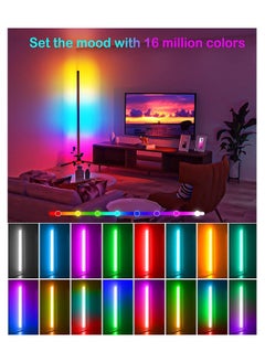 Generic مصباح زاوية متغير اللون RGB، مصباح أرضي LED ذكي يتم التحكم فيه عن طريق التطبيق والريموت مع وضع الموسيقى التفاعلية ووضع DIY، مصباح أرضي LED حديث قابل للتعتيم، مصباح قائم معدني 125 سم  - Image 2