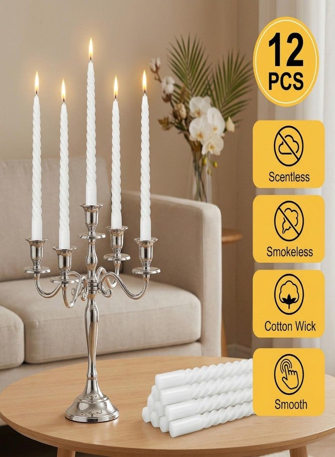 Bgtecho 12 Pack Spiral Taper Candles, 10 Inch White Tall Twisted Candlesticks, Dripless Unscented Thin Candle, Long Burning Smokeless Candles for Wedding Dinner Party Home Decor - Image 3