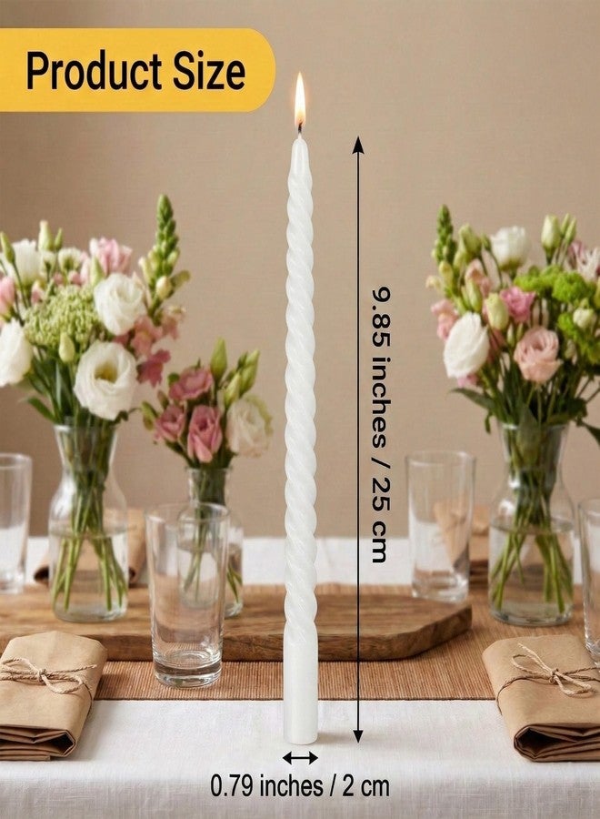 Bgtecho 12 Pack Spiral Taper Candles, 10 Inch White Tall Twisted Candlesticks, Dripless Unscented Thin Candle, Long Burning Smokeless Candles for Wedding Dinner Party Home Decor - Image 2