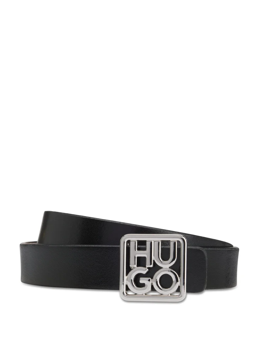 هوجو Italian-leather reversible belt with stacked-logo buckle