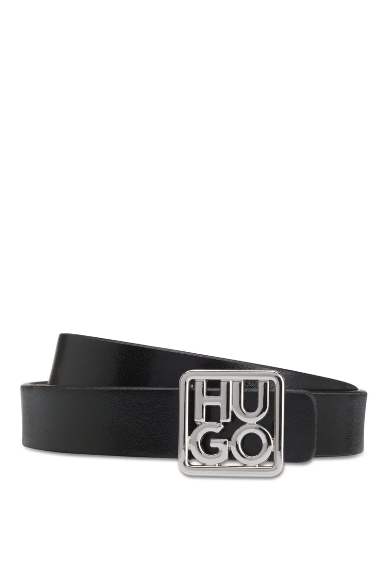 HUGO Italian-leather reversible belt with stacked-logo buckle