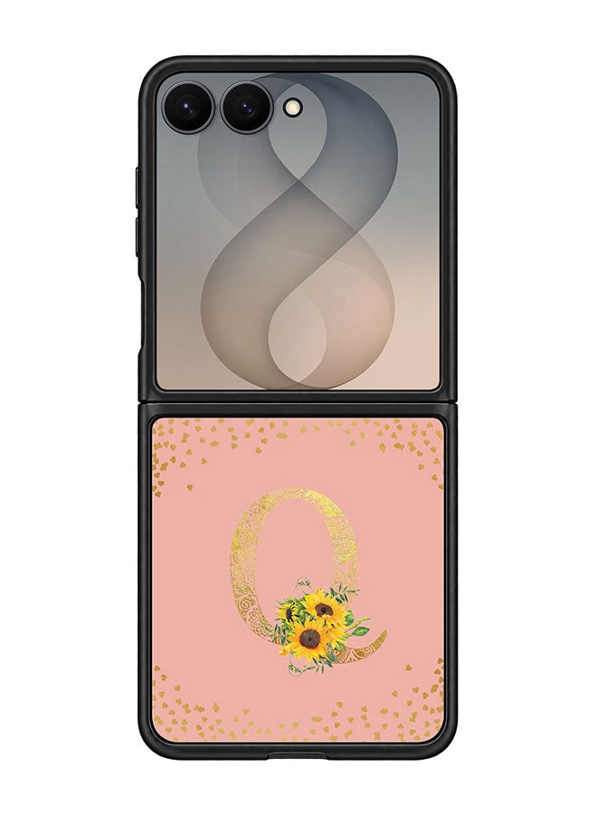 Stylizedd Rugged Case for Samsung Galaxy Z Flip8- Slim Fit Hybrid Rubber Cover Sunflower Monogram - Q (Rose Pink)