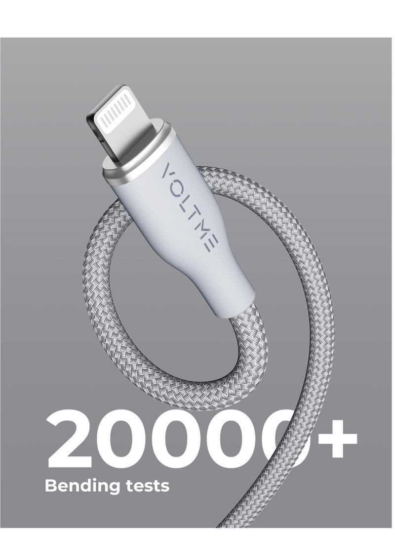 VOLTME - iPhone Cable USB-A to Lightning 4ft (1.2m), Double Nylon Braided, Fast Charging 3A, Zinc-Alloy Connector, Compatible with iPhone 14/13/12 Pro Max/12/11 Pro/X/XS/XR/8 Plus, iPad, iPod, Durable Tangle-Free Cord, High-Speed Data Sync, Apple Charger Cable (Grey) - Image 1