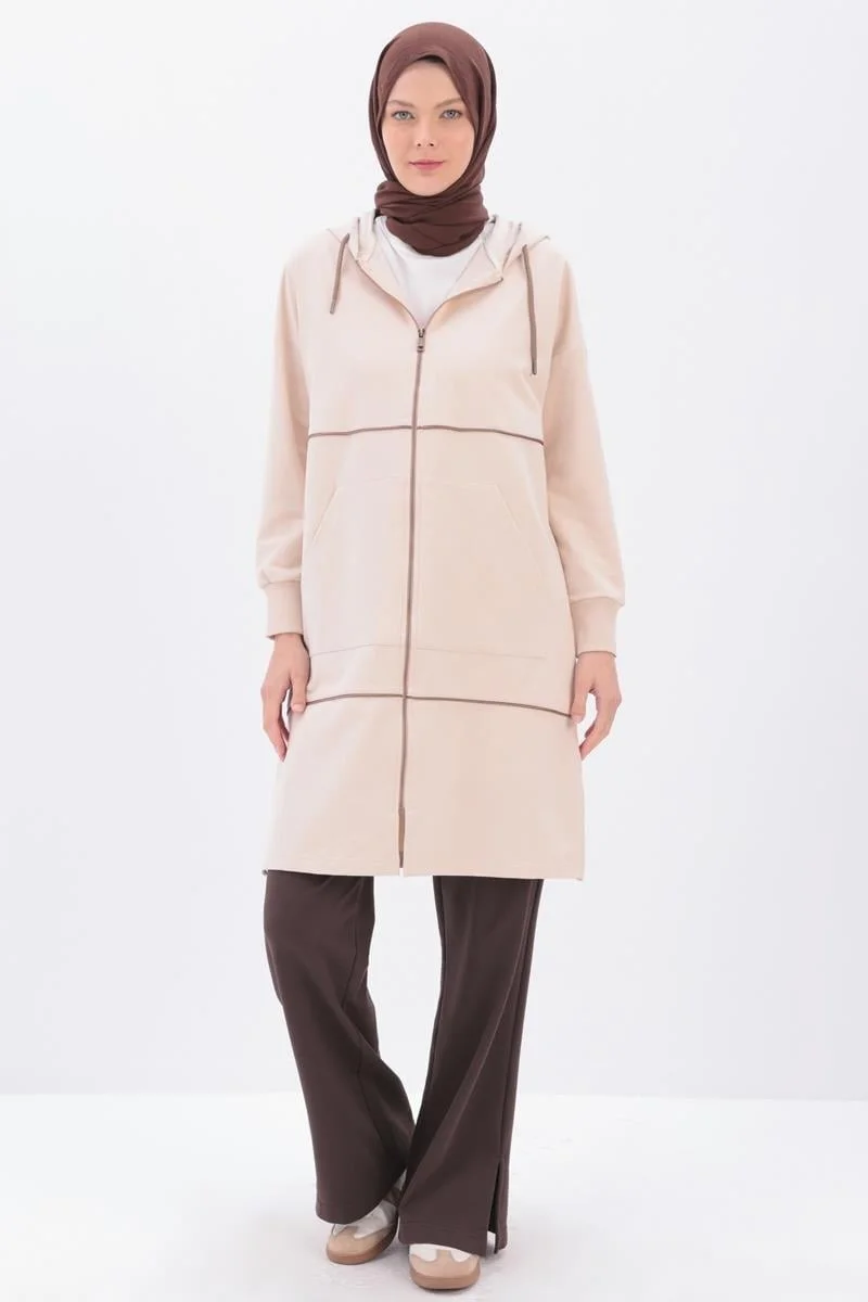 Allday Stone-Satin Intermediate Piping Sweat Cardigan