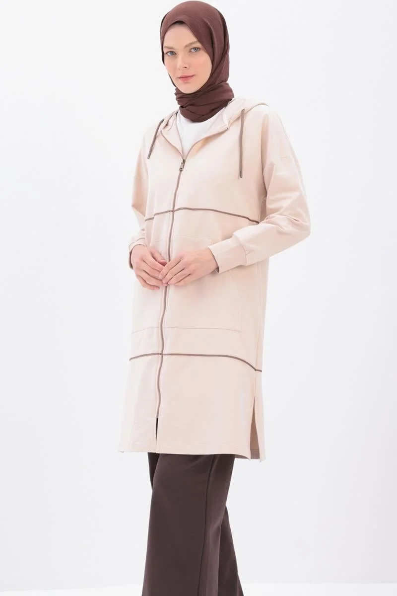 Allday Stone-Satin Intermediate Piping Sweat Cardigan