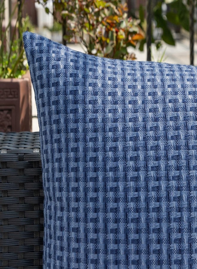 K KEVIN TEXTILE Outdoor Waterproof Throw Pillow Covers Pack of 2 Weaving Texture Water Resistant Outside Decorative Cushion Covers for Garden Patio Tent Balcony Bench Couch Sofa 18x18 Inch, Navy Blue - Image 4