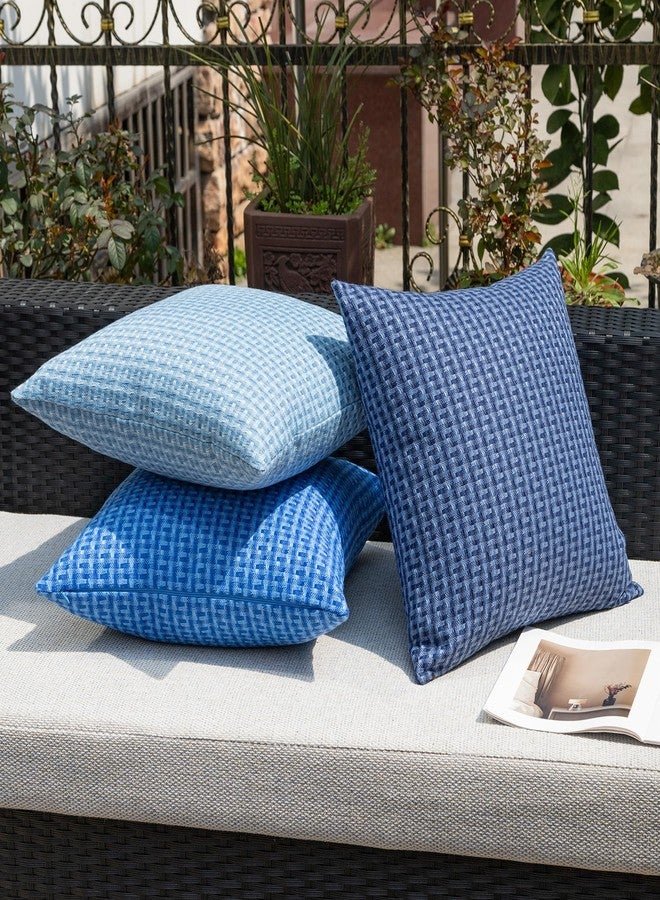 K KEVIN TEXTILE Outdoor Waterproof Throw Pillow Covers Pack of 2 Weaving Texture Water Resistant Outside Decorative Cushion Covers for Garden Patio Tent Balcony Bench Couch Sofa 18x18 Inch, Navy Blue - Image 5