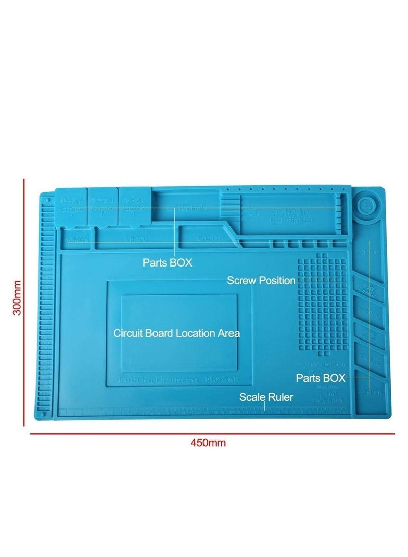 Rubik Silicone Repair Soldering Work Mat Heat Resistant Repairing Work Station Non-skid Insulation Desk Pad Mat S-160 Blue  - Image 2