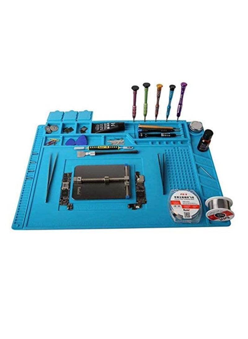 Rubik Silicone Repair Soldering Work Mat Heat Resistant Repairing Work Station Non-skid Insulation Desk Pad Mat S-160 Blue  - Image 1