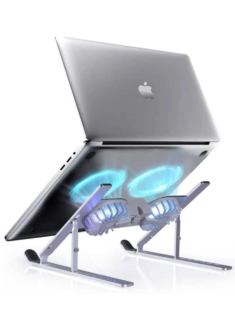 Generic Aluminum Foldable Laptop Stand with Dual Cooling Fans and RGB Lighting Compatible with 10-15.6 Inch Laptops Silver  - Image 1